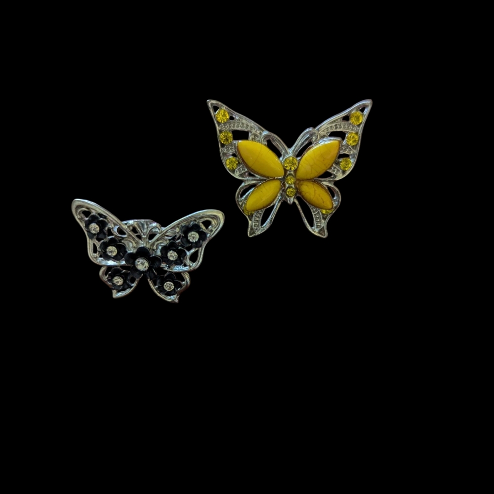 Yellow and Navy Butterfly Ring Set